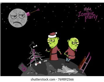 vector, illustration, zombie, dead, party, christmas, new year, greeting card,