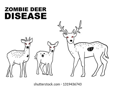 Vector illustration of Zombie Deer Disease Poster, of deer with red eyes on the white background.