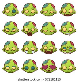 Vector illustration of Zombie face emoticons set. Emoji icons