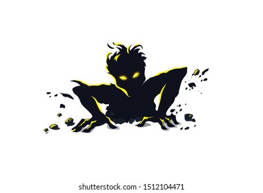 Vector illustration of zombie getting out of ground. Black silhouette of zombie on white background.