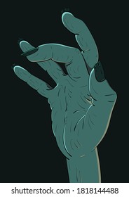 Ilustración vectorial de una mano zombie. Elemento decorativo para Halloween. Ilustración vectorial para web e impresión. Diseño de vectores para postales, afiches, volantes, sitios web y otros usos. Los objetos están aislados.