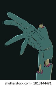 Vector illustration of a zombie hand. Decor element for Halloween. Vector illustration for web and print. Vector design for postcards, posters, flyers, websites and other uses. Objects are isolated.