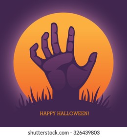 Vector illustration with zombie hand  for Halloween greeting card, invitation, banner or poster design