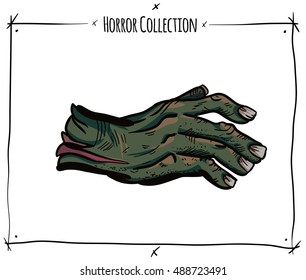 Vector illustration with zombie hand on white background