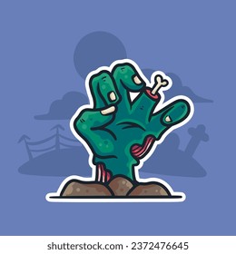 Vector illustration of zombie hand, undead, halloween, scary, ghost, spooky, sticker