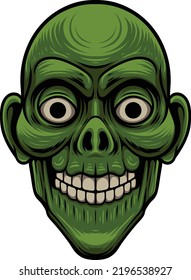 Vector illustration of zombie head with vintage drawing style