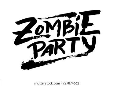 Vector illustration of Zombie party text for party invitation/ greeting card/ banner. Handwritten holiday calligraphy zombie party poster/ badge template. Lettering typography halloween illustration