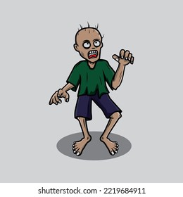 vector illustration of a zombie with a scary but funny cartoon concept, suitable as a sticker, design needs, t-shirt design, or icon