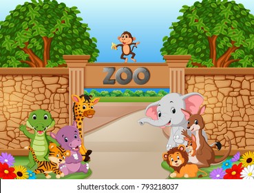 vector illustration of zoo and animals in a beautiful nature