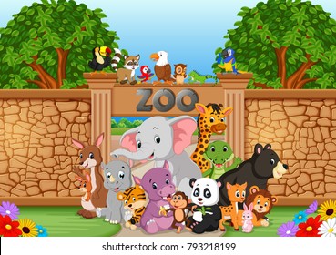 vector illustration of zoo and animals in a beautiful nature