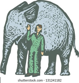 Vector illustration of zookeeper with elephant