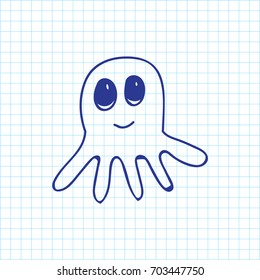 Vector Illustration Of Zoology Symbol On Octopus Doodle. Premium Quality Isolated Squid Element In Trendy Flat Style.