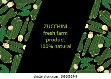 vector illustration of zucchini and leaf design background black and vegetable and text fresh farm product 100% natural EPS10