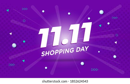 vector illustration.11.11 shopping day sale poster or flyer design.global shopping world day sale on violet background and bubble.11.11 crazy sales online