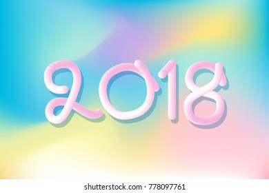 Vector illustration.3D Liquid 2018 Happy new year
 on pastel abstract background.