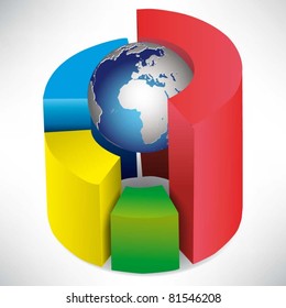 Vector Illustration3D pie chart with a globe on a white background