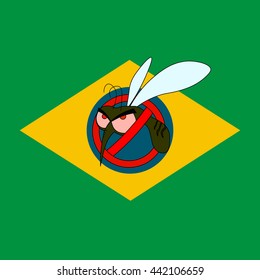 vector illustration:a Brazilian flag and a warning about mosquitoes