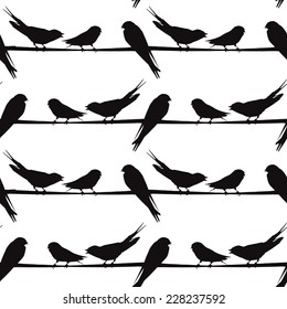 vector illustration.A silhouette of birds on a  wire, seamless pattern
