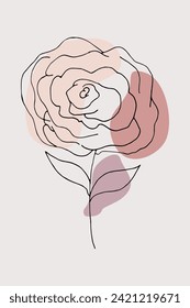 Ilustración vectorial.Dibujo abstracto de una línea. Decorativo y bonito jardín de rosas dibujado a mano con manchas de color y manchas de color. Diseño minimalista.Doodle,Grunge, Linea con forma abstracta .EPS 10