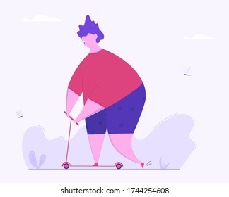 Vector illustration.Actively spend time riding a scooter in the park