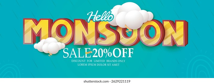 vector illustration,Banner Monsoon season Offer or Sale for Monsoon season.