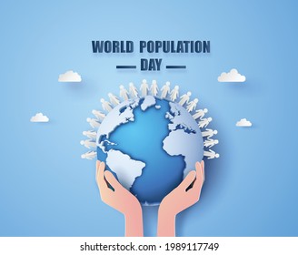 Vector illustration,banner or poster of world population day.paper cut style
