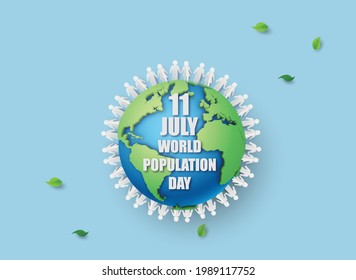 Vector illustration,banner or poster of world population day.paper cut style