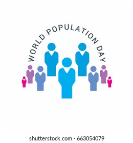 Vector illustration,banner or poster of world population day. Globe circled with people. People.  White Background.