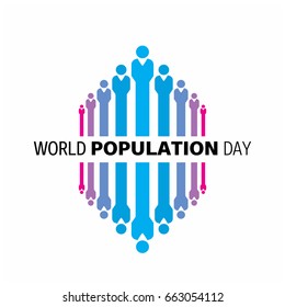 Vector illustration,banner or poster of world population day. Globe circled with people. People with shadow. White Background.