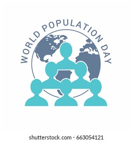 Vector illustration,banner or poster of world population day. People's triangle infront of Globe. White Background.