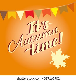 Vector illustration.Beautiful autumn background with  autumn leaf and flags.
