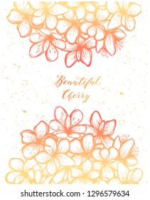 Vector illustration,Beautiful Cherry , Sakura , buds, flowers, handmade, card for you, yellow pink color