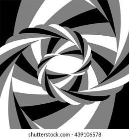 Vector Illustration.Black, White and Grey Striped Vortex Converging to the Center. Optical Illusion of Depth and Motion. Abstract Background. Suitable for Web Design.