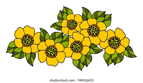 Vector illustration.Bouquet of flowers of sunflower.Made in color.The work was done in manual mode.