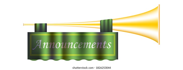 Vector illustration,Brass trumpet with announcements cloth on white background