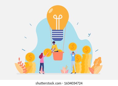 Vector Illustration,Business Crowdfunding Concept, Showing Business Startup receiving fund from investor, Suitable for landing page, ui, web, App intro card, editorial, flyer,and banner