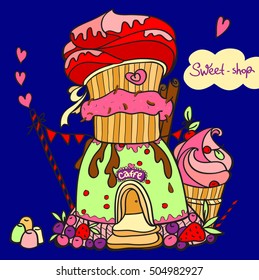 Vector illustration.Cafe Sweet Shop. 