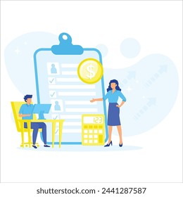 Vector illustration.calculator and pen. Accounting, business plan, financial management concepts.