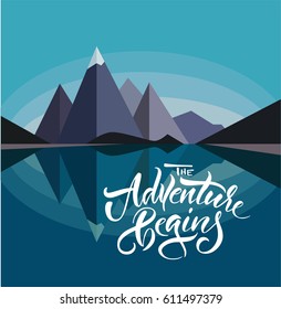Vector illustration.Calligraphy.Typography card, image with lettering.Element for graphic design.The adventure begins.