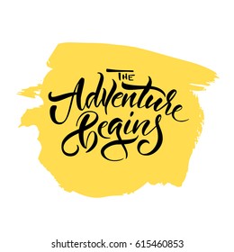 Vector illustration.Calligraphy.Typography card, image with lettering.Element for graphic design.The adventure begins.