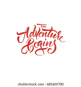 Vector illustration.Calligraphy.Typography card, image with lettering.Element for graphic design.The adventure begins.