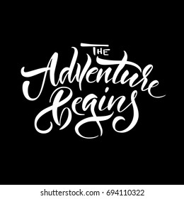 Vector illustration.Calligraphy.Typography card, image with lettering.Element for graphic design.The adventure begins.