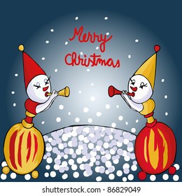 Vector illustration,card concept,snowmen singing.