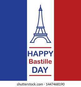 Vector illustration,card,banner or poster for the French National Day.Happy Bastille Day.