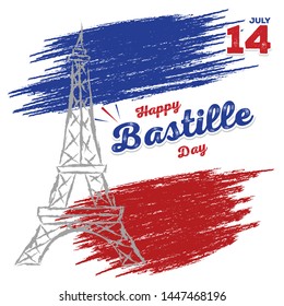 Vector illustration,card,banner or poster for the French National Day.Happy Bastille Day.