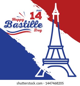 Vector illustration,card,banner or poster for the French National Day.Happy Bastille Day.