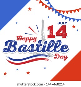 Vector illustration,card,banner or poster for the French National Day.Happy Bastille Day.