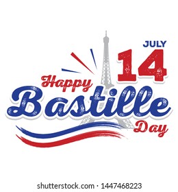 Vector illustration,card,banner or poster for the French National Day.Happy Bastille Day.