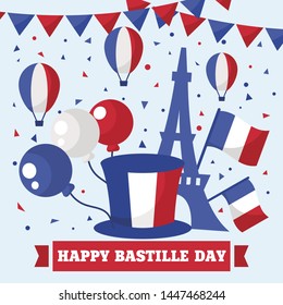 Vector illustration,card,banner or poster for the French National Day.Happy Bastille Day.