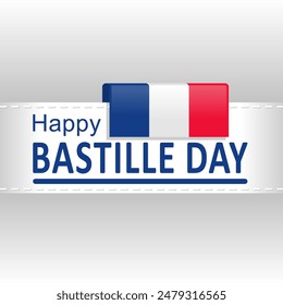 Vector Illustration,card,banner or poster for French National Day, 14 July. Happy Bastille Day Celebration, with French Flag and Eiffel Tower in Flat Cartoon for Landing Page Templates. eps